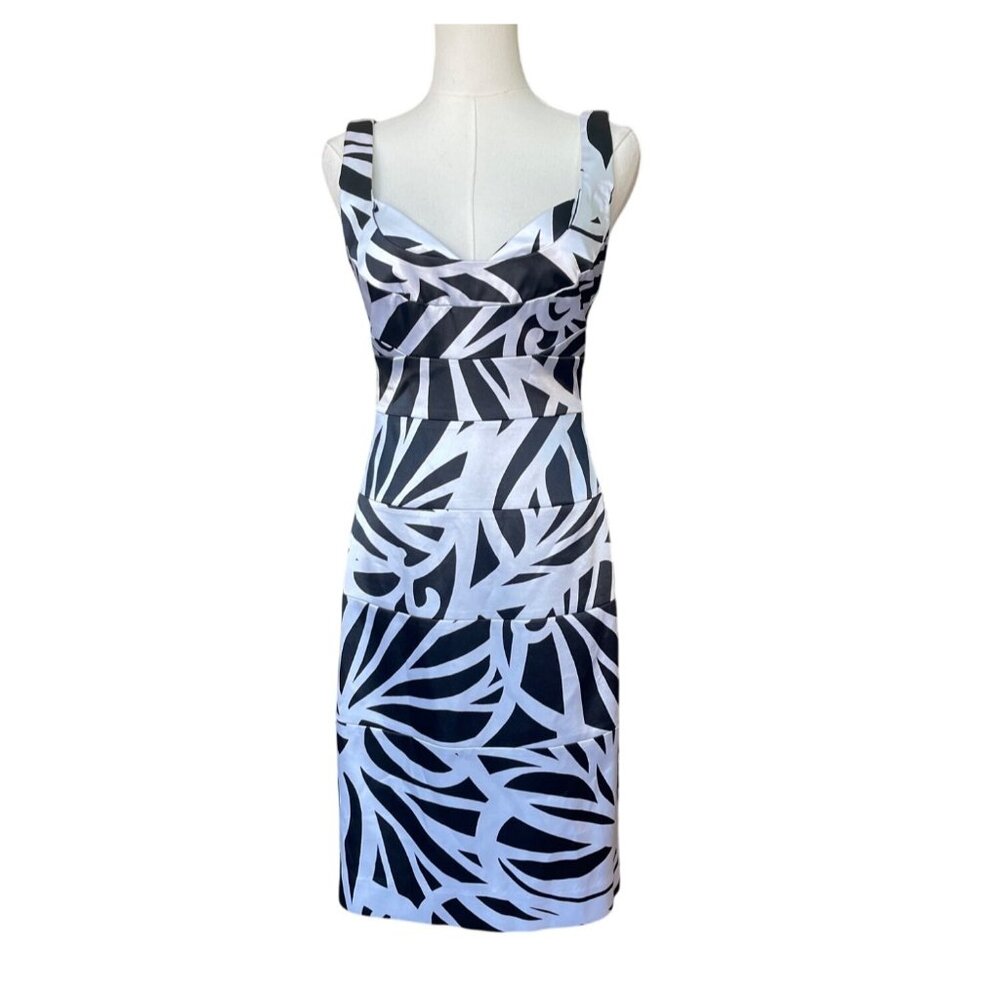 White House Black Market Satin Mini Cocktail Dress Size 2 Black White Fitted